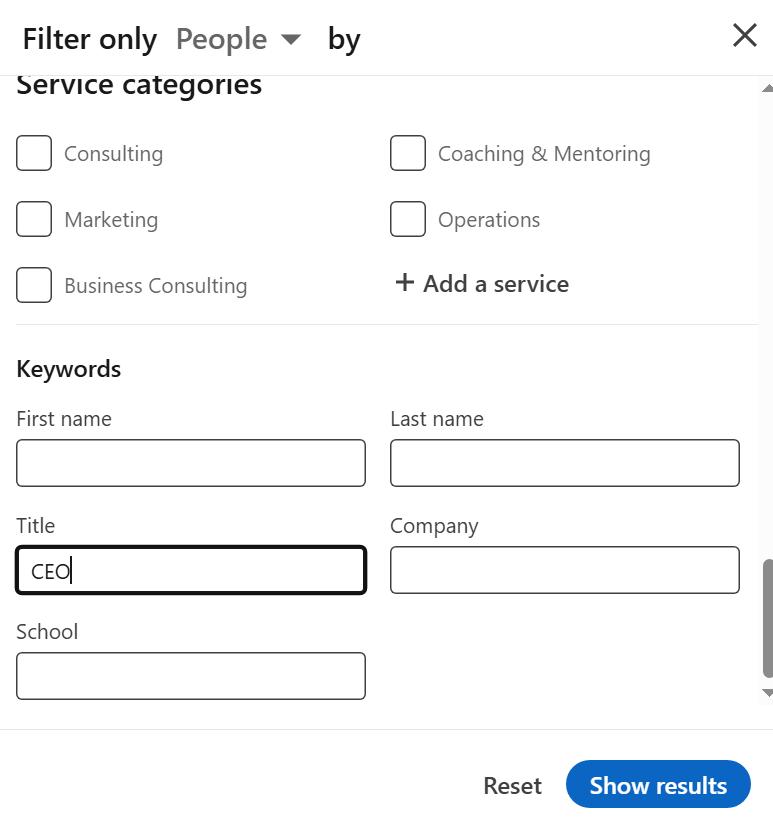 Filter categories