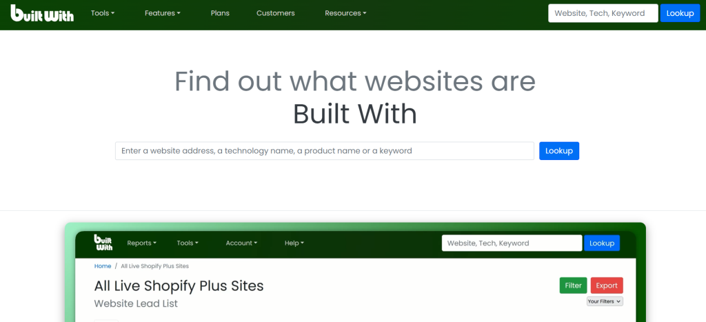 BuiltWith screenshot